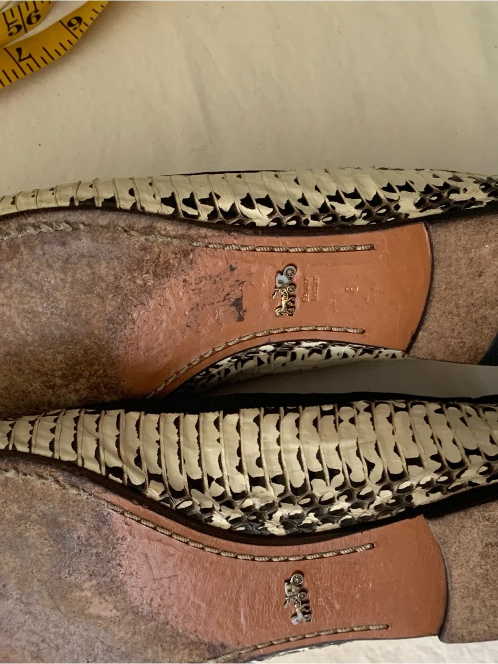 Coach Black and White Snakeskin-Print Ballet Flats Size 8.